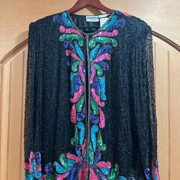 Vintage Silky Nites Silk & Beaded Evening Jacket XL PTP up to 24" EUC - Picture 2 of 16